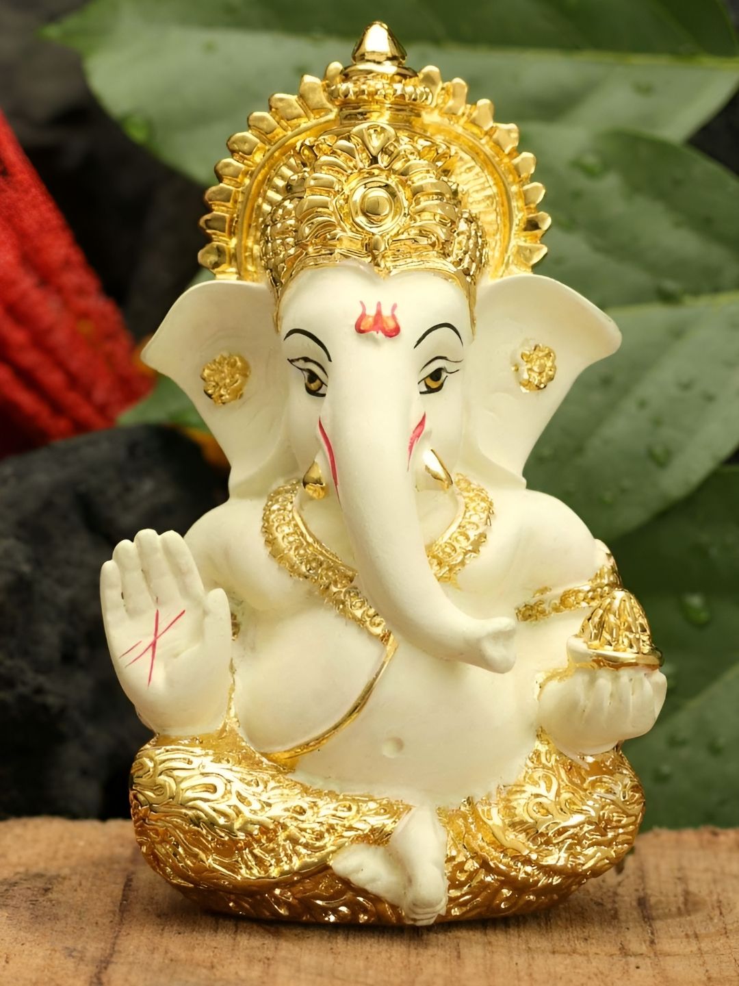 Aura White & Gold Toned Ceramic Religious Showpiece