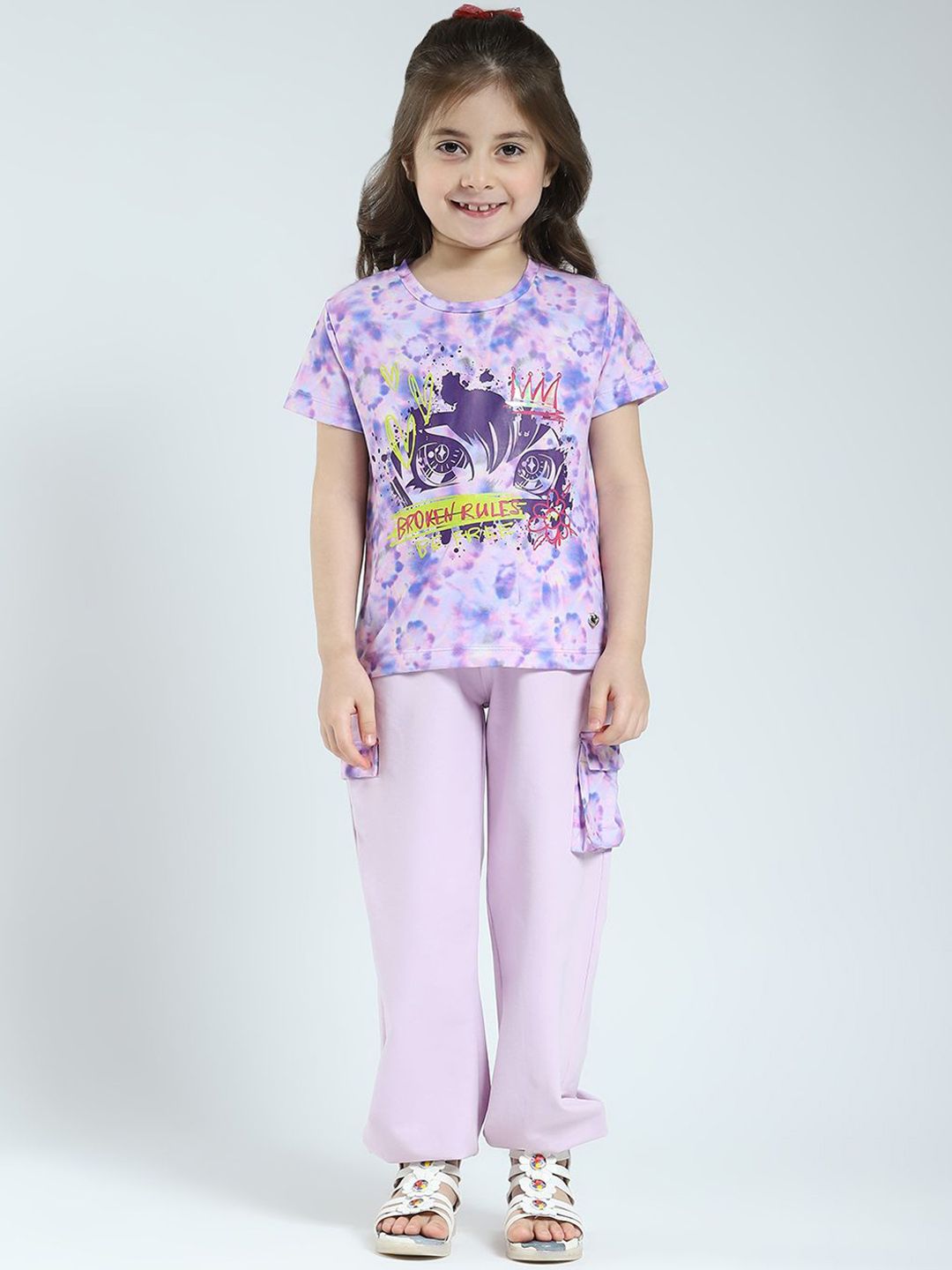 Monte Carlo Girls Printed Round Neck T-shirt With Jogger