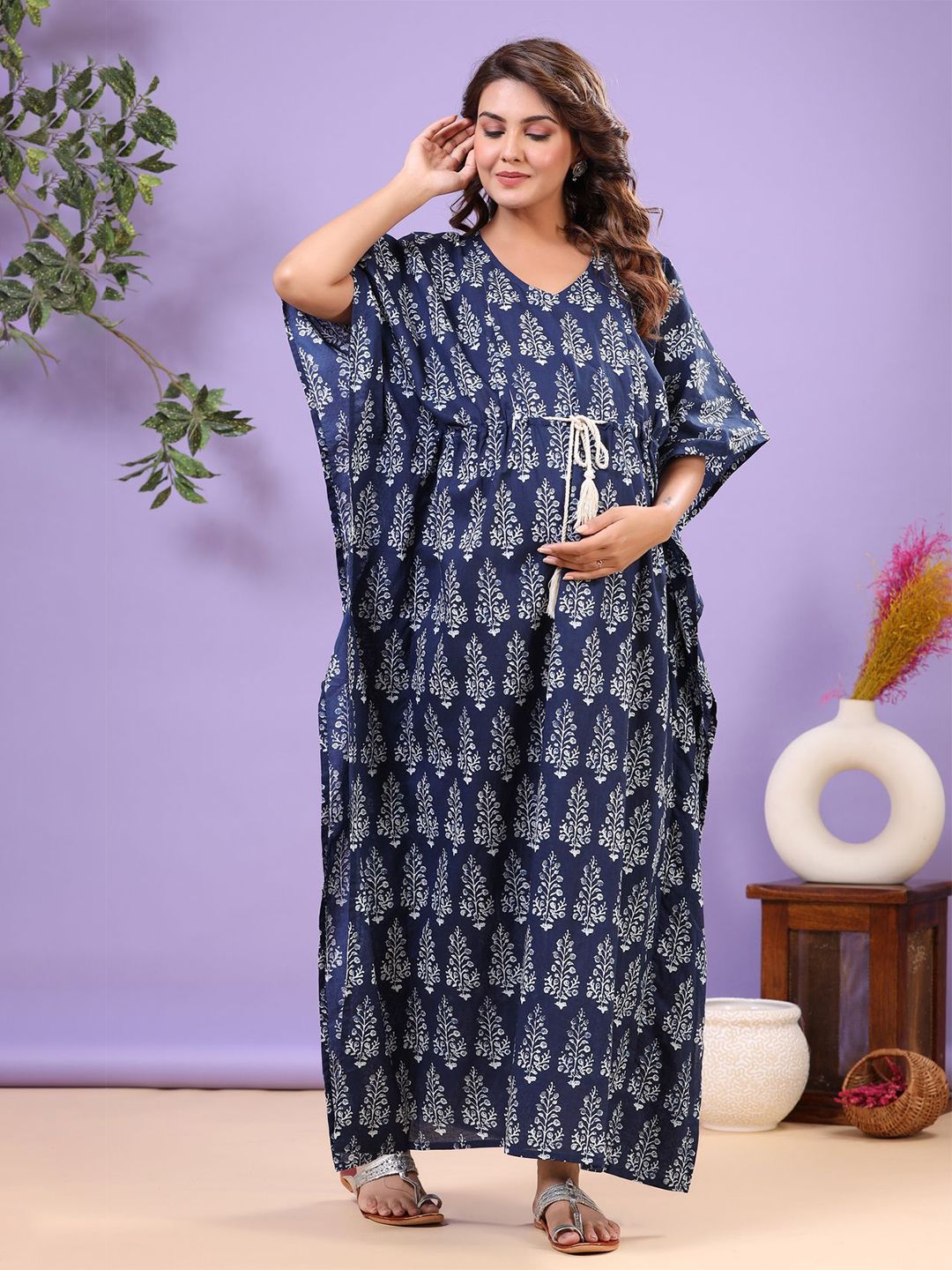 Ikk Kudi by Seerat Floral Printed Maternity Maxi Kaftan Nightdress