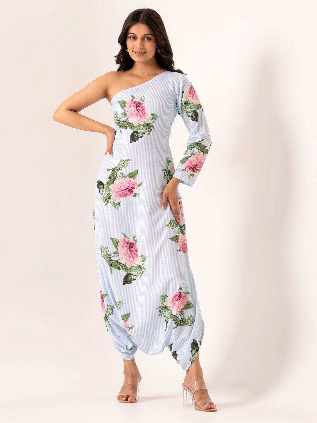 Pasha Women Striped One-Shoulder Dhoti Jumpsuit