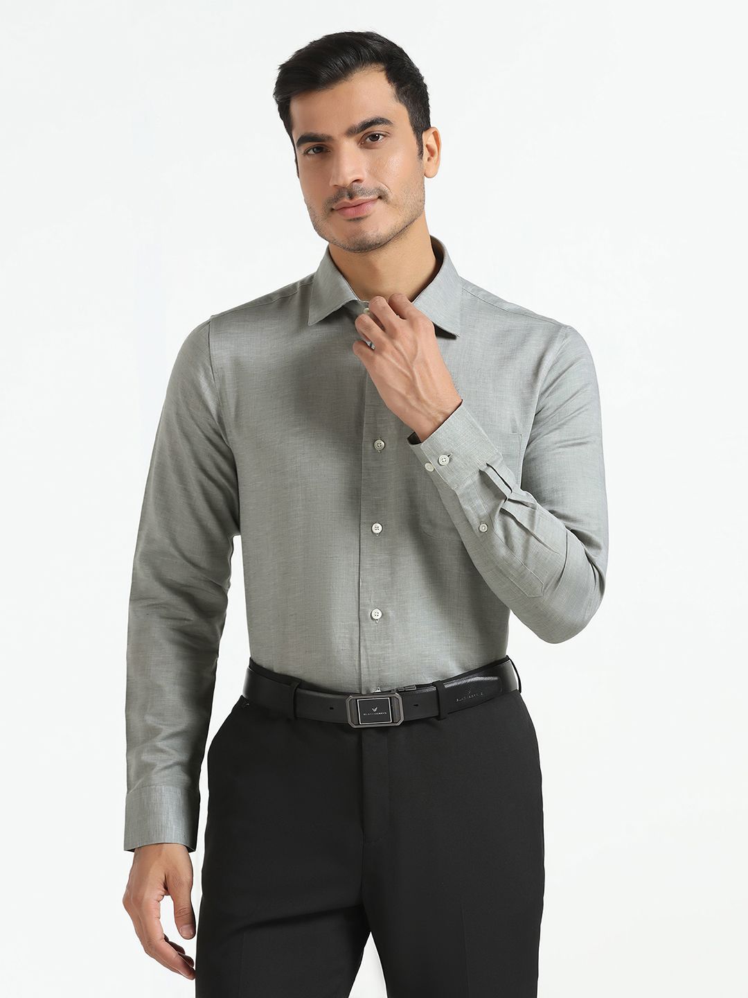 Blackberrys Slim Fit Spread Collar Linen Shirt