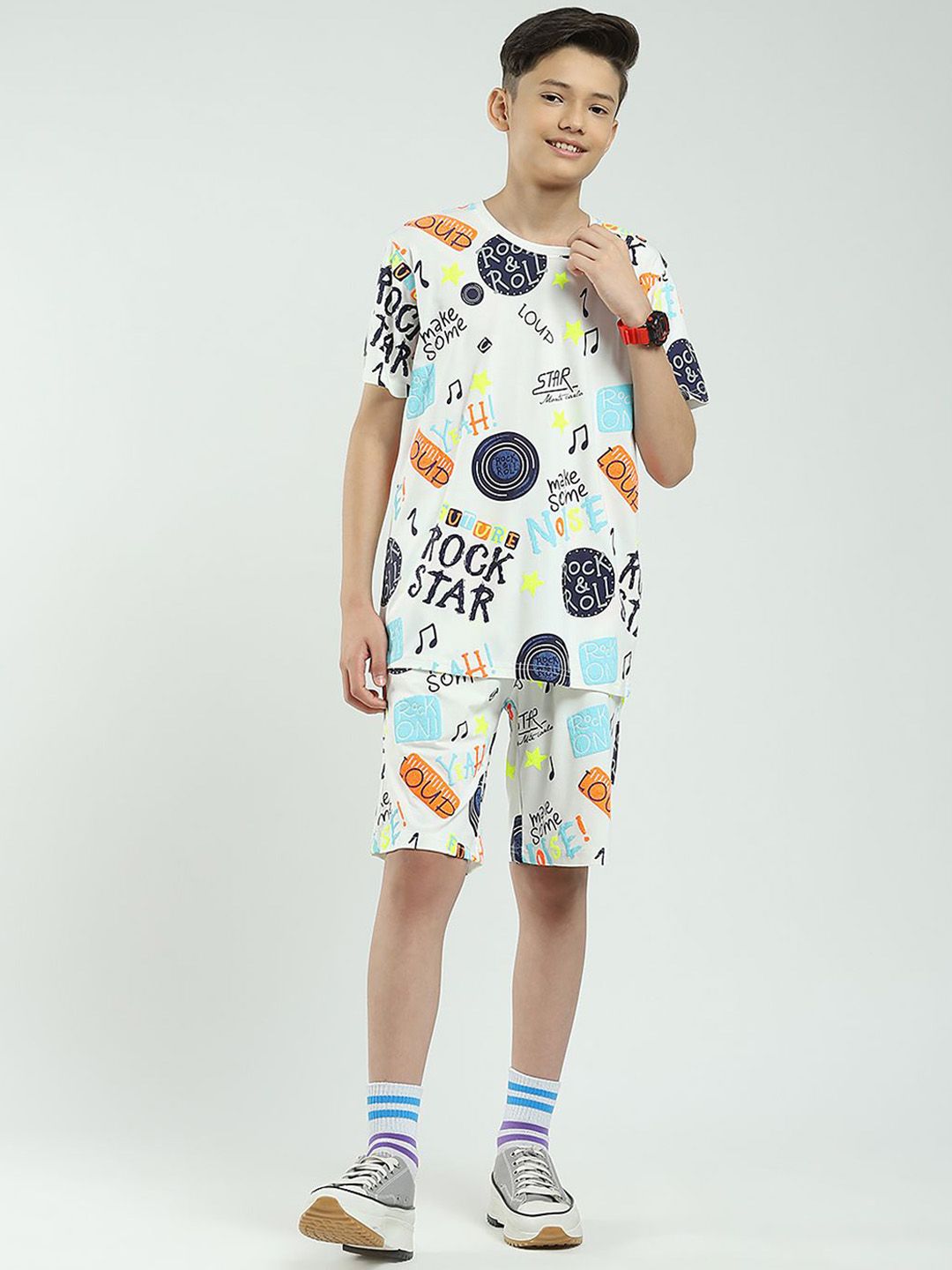 Monte Carlo Boys Printed Round Neck T-Shirt & Bermuda Shorts