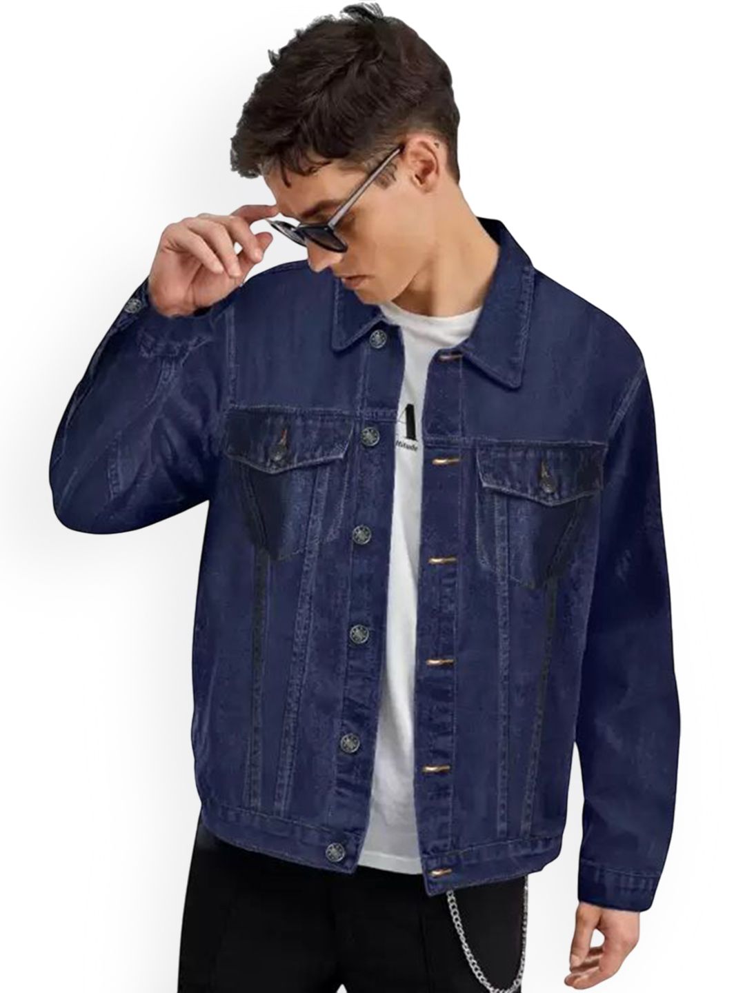 SZN Men Solid Spread Collar Denim Jacket