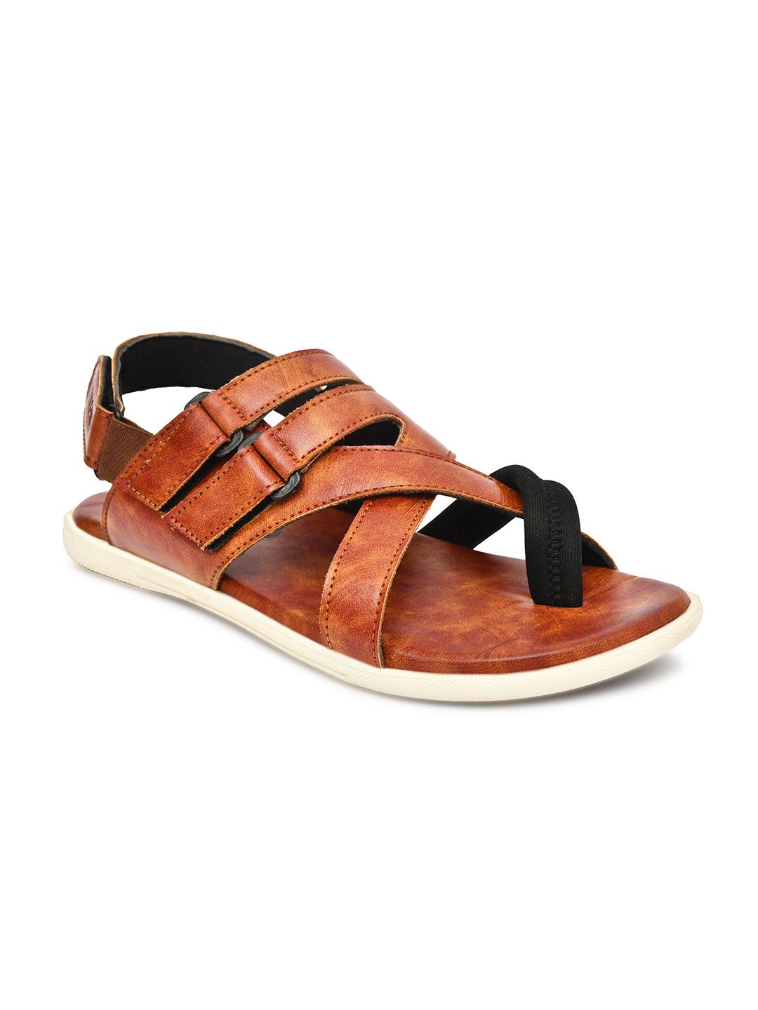 G L Trend Men Tan Solid Comfort Sandals with Adjustable Straps