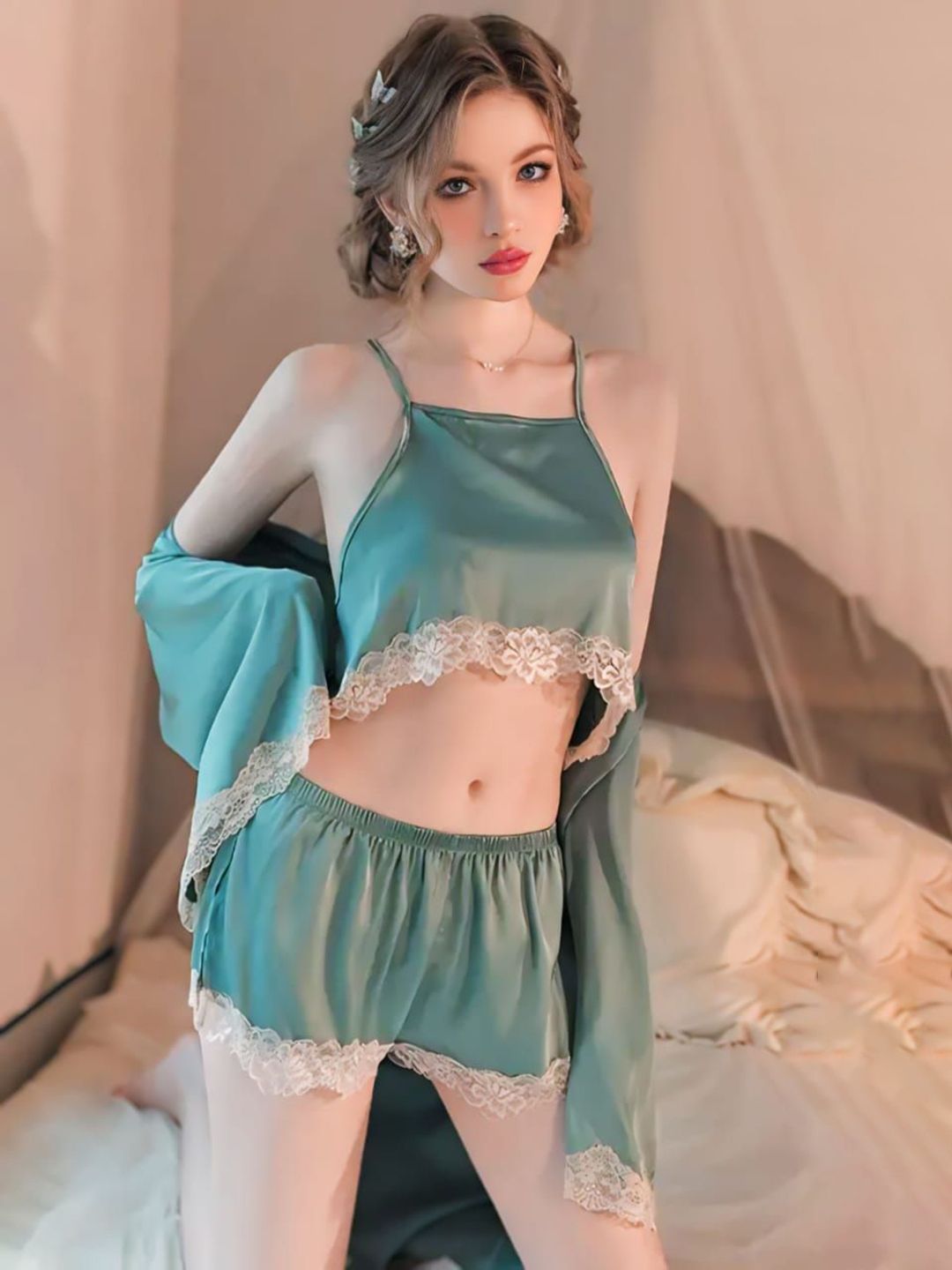For You For Me 3pc Satin Baby Doll
