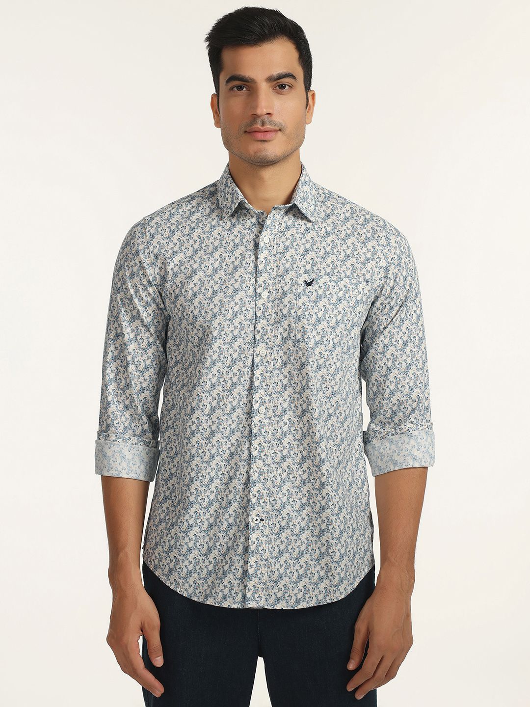 Blackberrys Floral Printed Button Down Collar India Slim Fit Cotton Formal Shirt