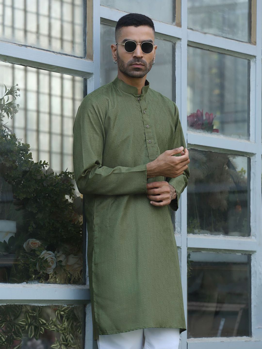 KRAFT INDIA Geometric Printed Mandarin Collar Straight Kurta