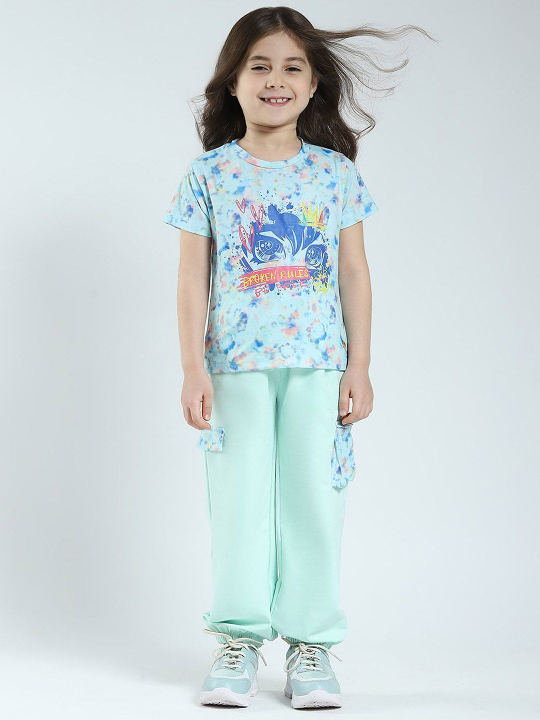 Monte Carlo Girls Printed Round Neck T-shirt With Jogger