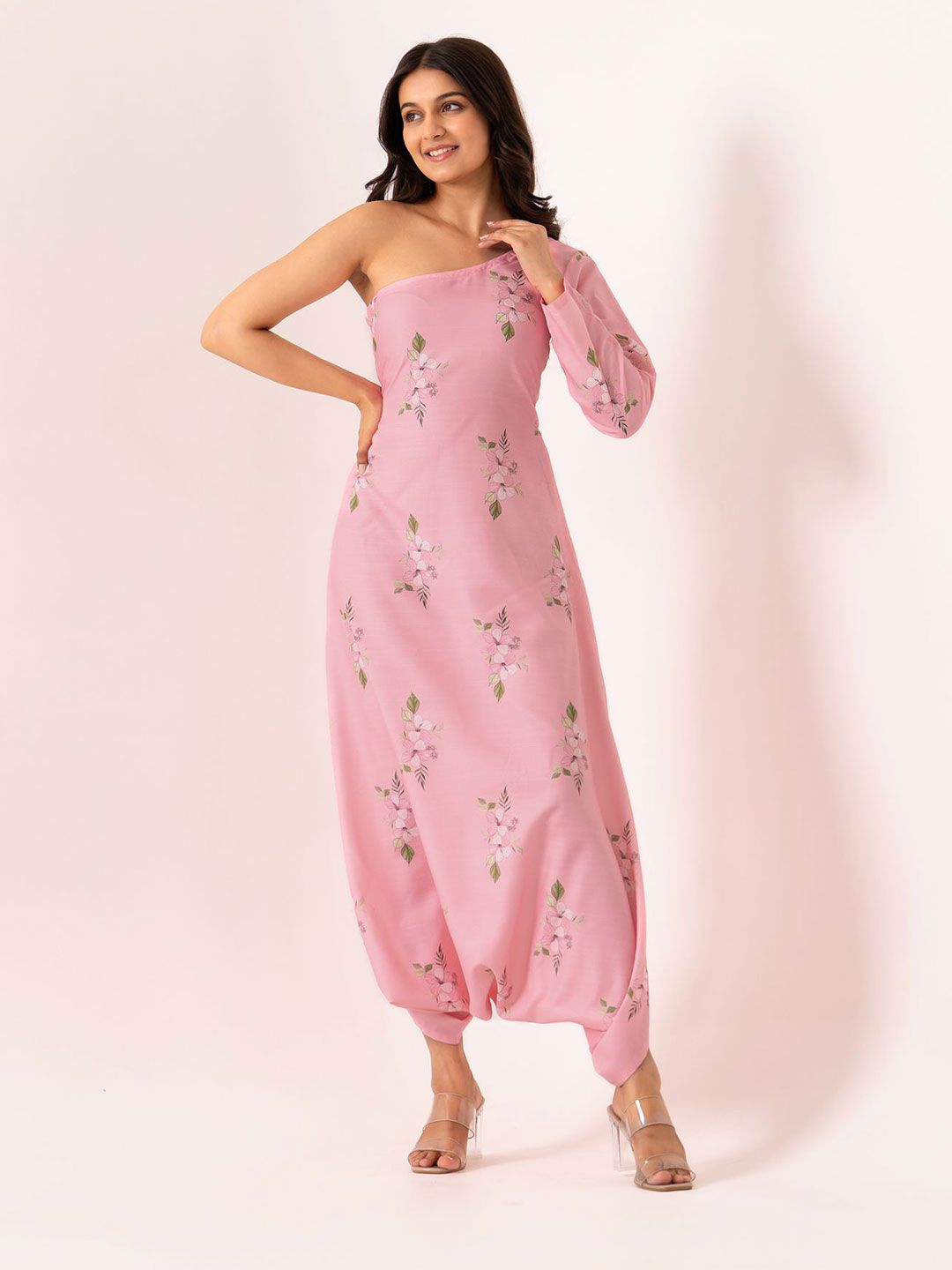 Pasha Women Taffy Pink One-Shoulder Dhoti Jumpsuit