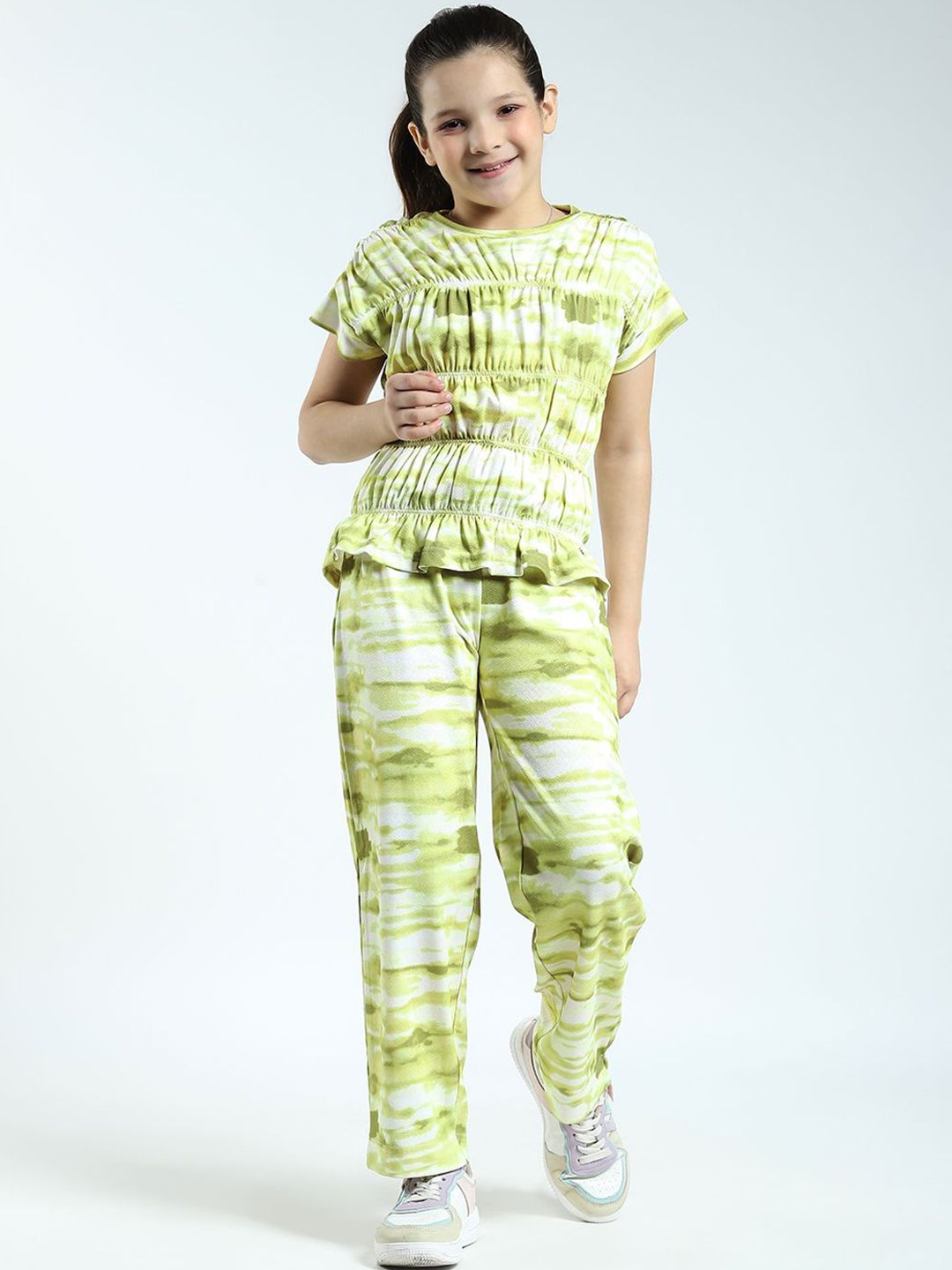 Monte Carlo Girls Tie & Dye Printed Round Neck Top & Trouser