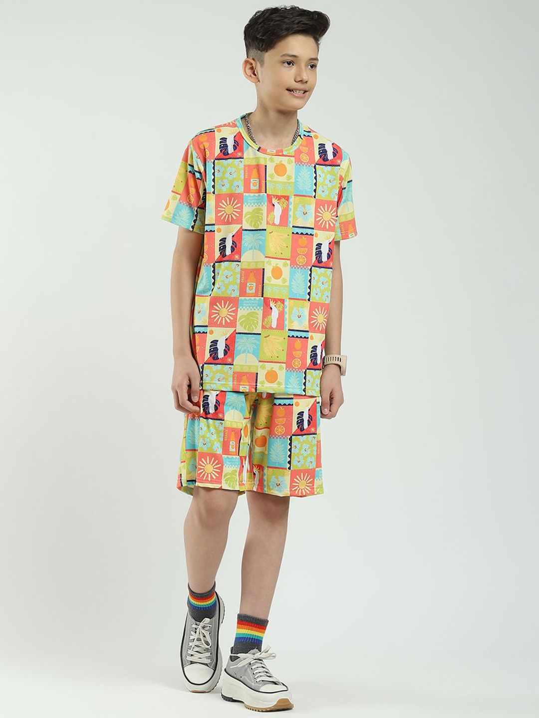 Monte Carlo Boys Graphic Printed Round Neck T-Shirt & Shorts