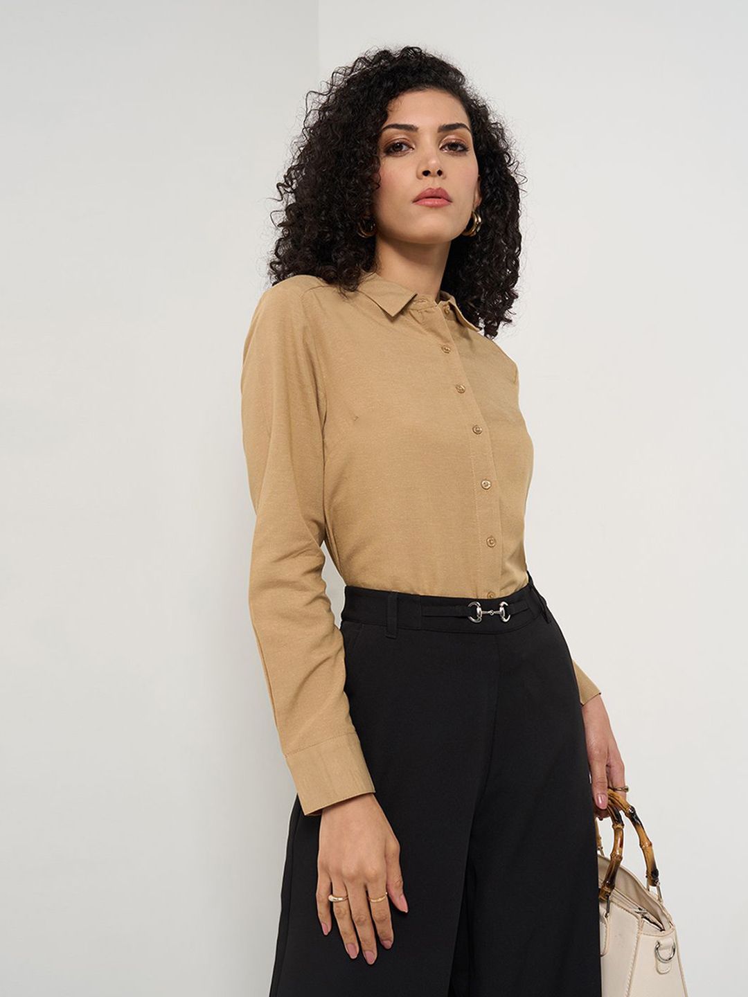 Annabelle by Pantaloons Women Solid Shirt Style Long Sleeves Regular Top