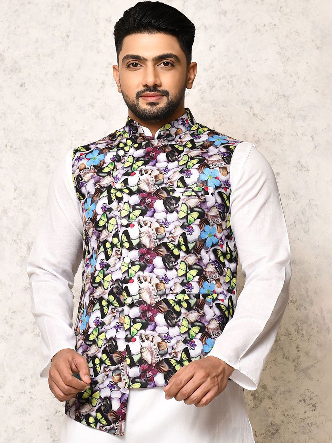 RANAK Digital Printed Woven Nehru Jacket