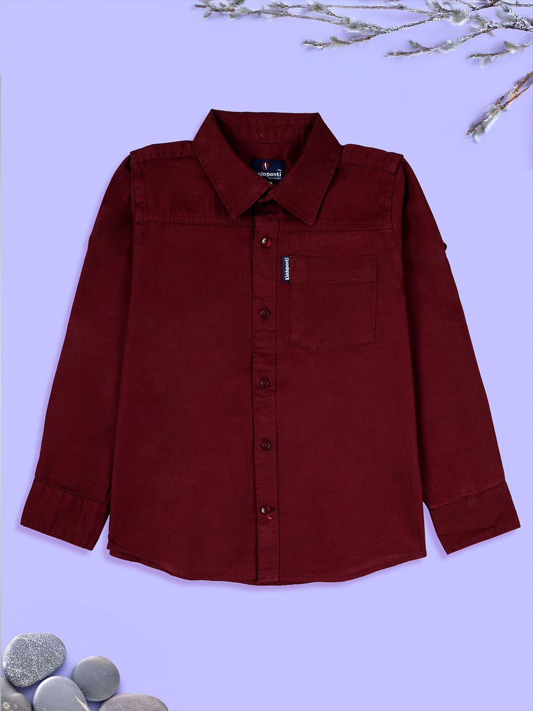 KiddoPanti Boys Solid Spread Collar Cotton Casual Shirt