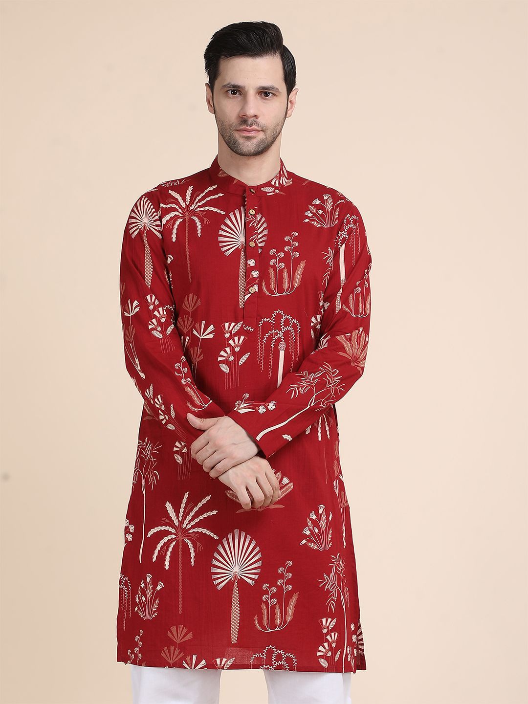 Anouk Rustic Ethnic Motifs Printed Mandarin Colllar Cotton Straight Kurta