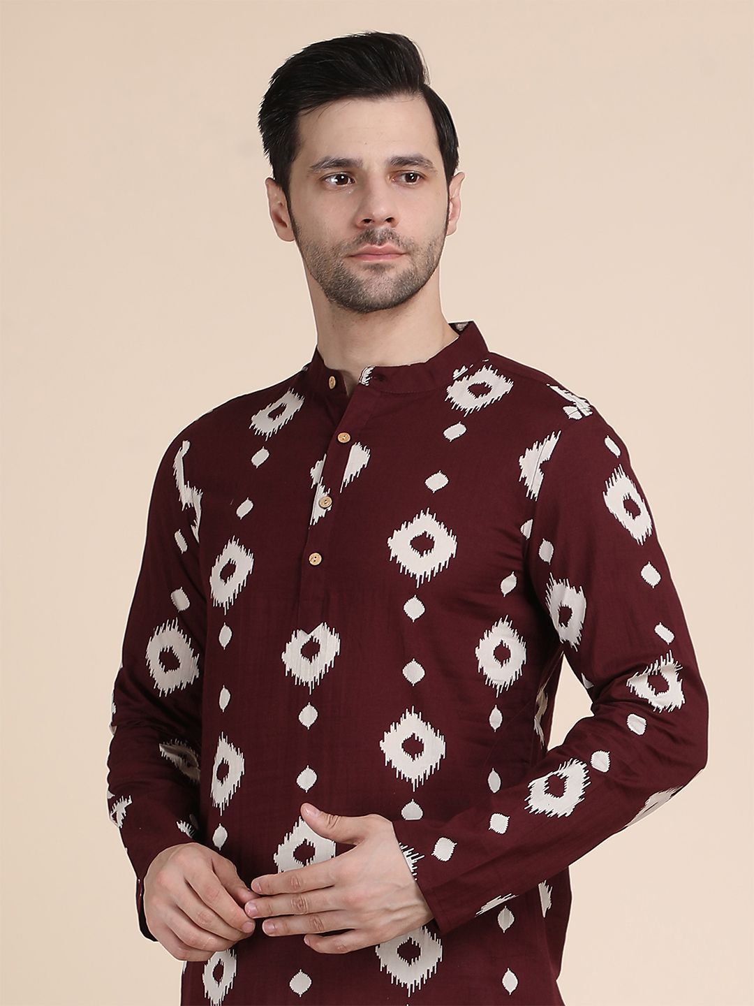 Anouk Rustic Geometric Tie Dye Mandarin Collar Cotton Straight Kurta