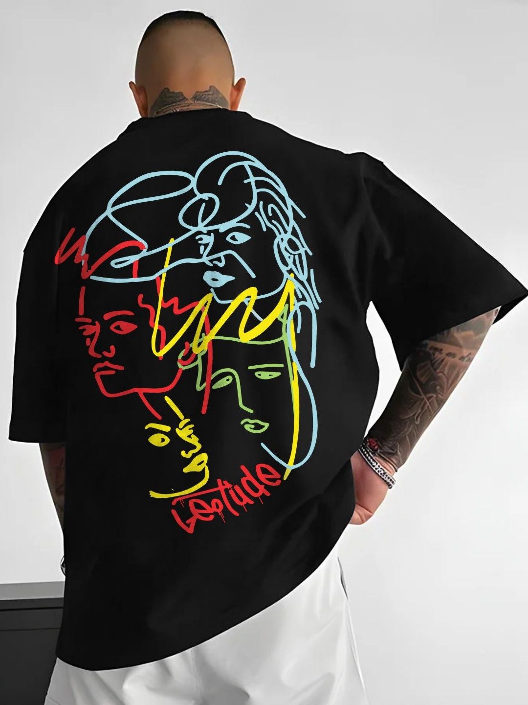 Leotude Abstract Printed Drop Sholder Half Sleeve Cotton Ovesized Casual T-shirt