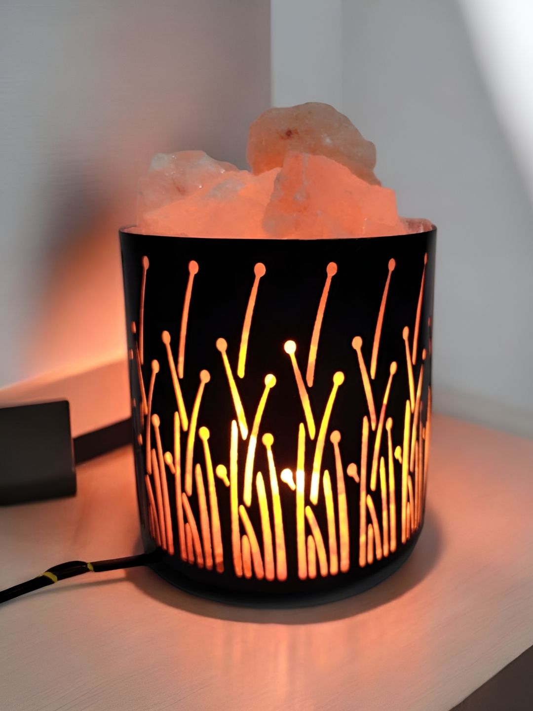 GLOBAL AROMA Warm Yellow Metal Cylinder Textured High Quality Electrical Table Lamps