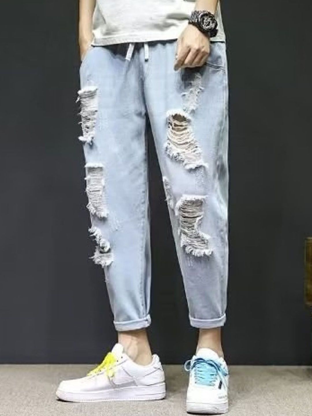 Mast & Harbour Men Regular Fit Mid-Rise Highly Distressed Heavy Fade Jeans