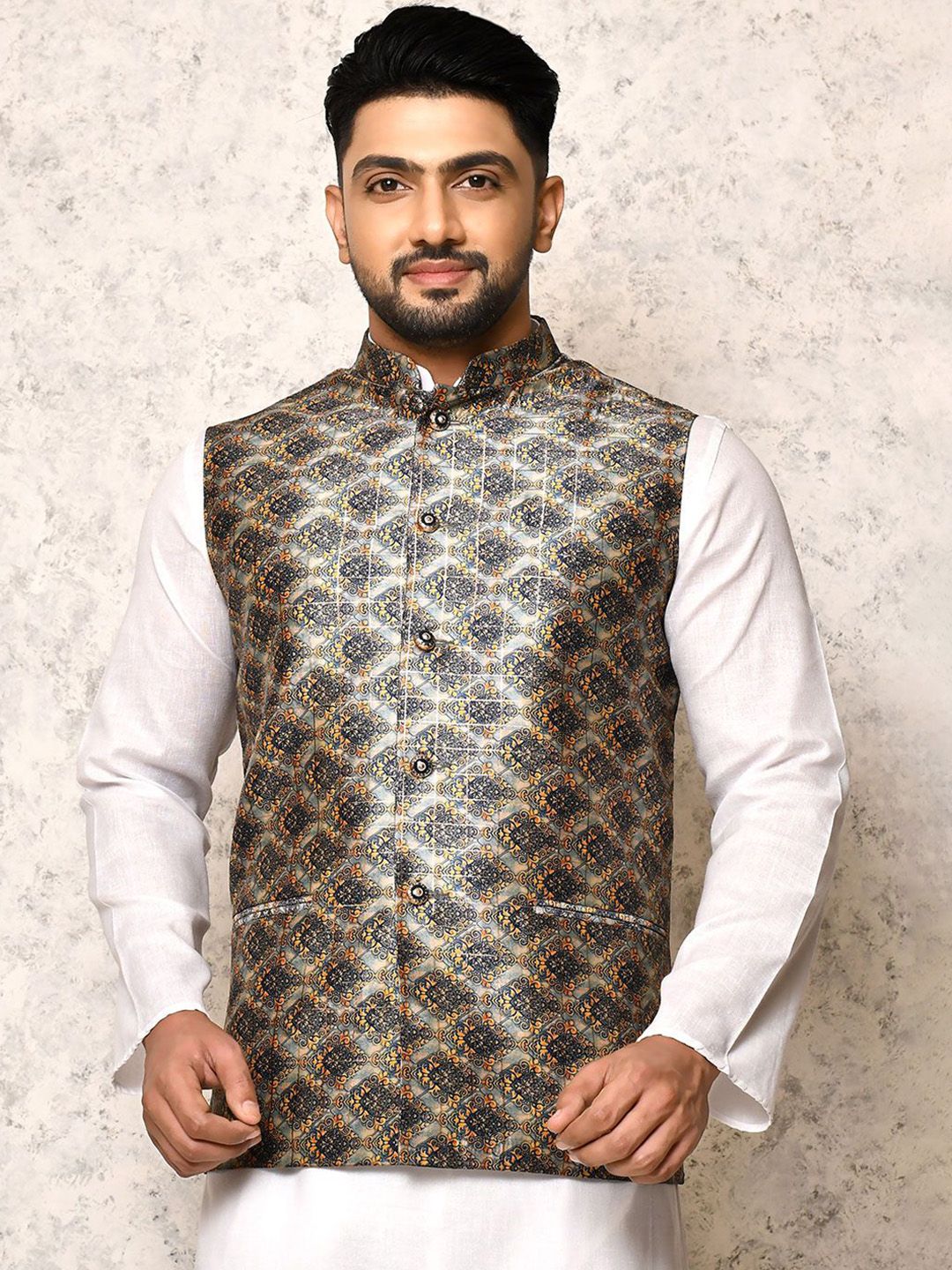 RANAK Digital Printed Woven Nehru Jacket