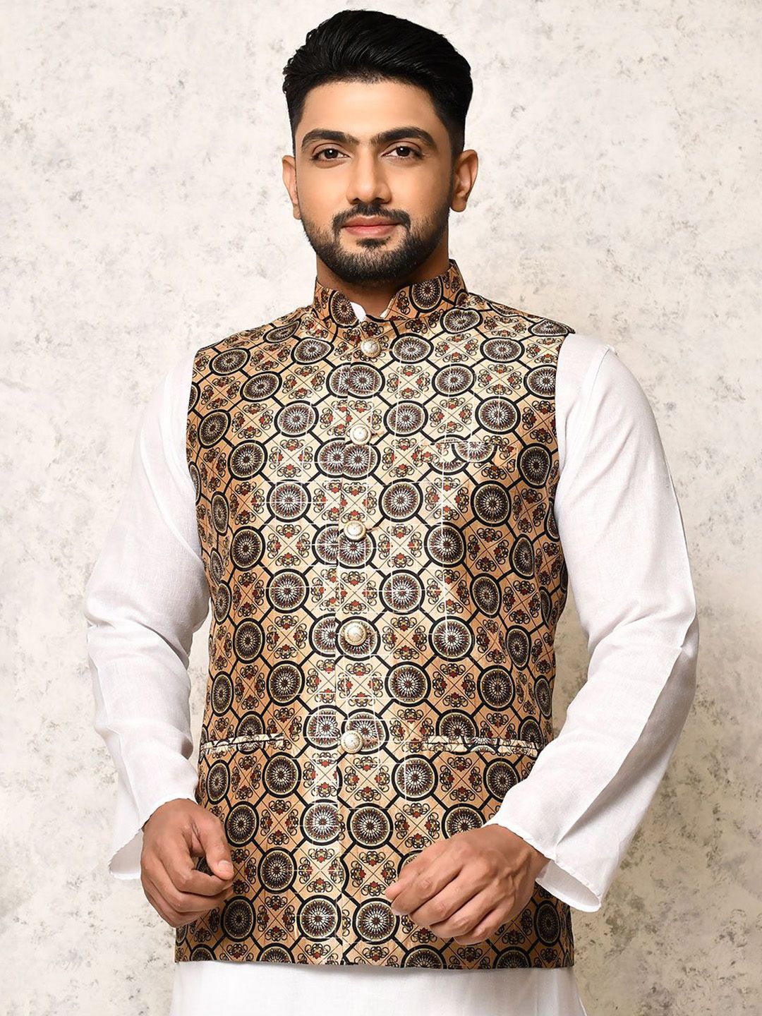 RANAK Digital Printed Woven Nehru Jacket