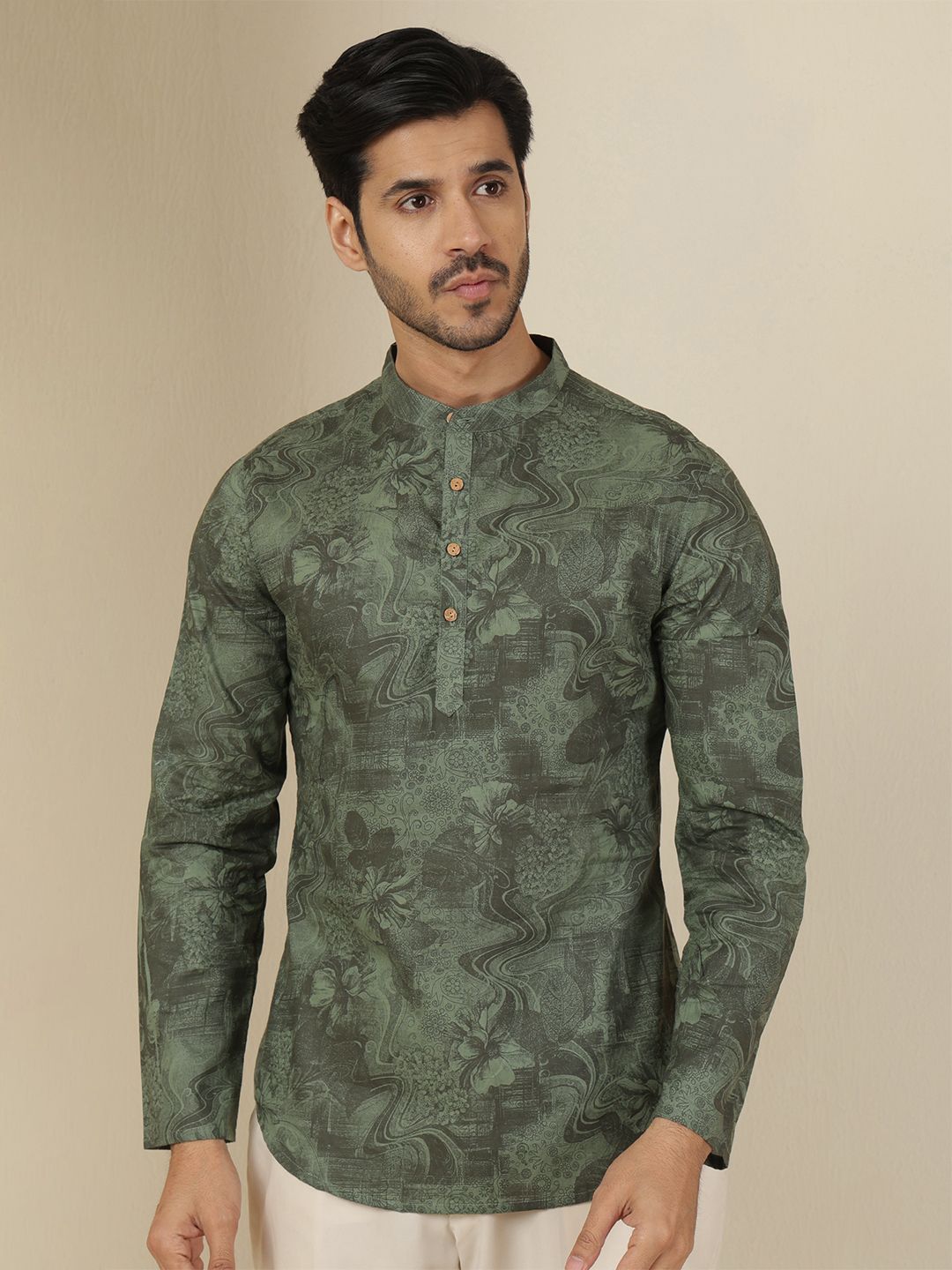 Anouk Rustic Abstract Printed Mandarin Collar Cotton Straight Kurta