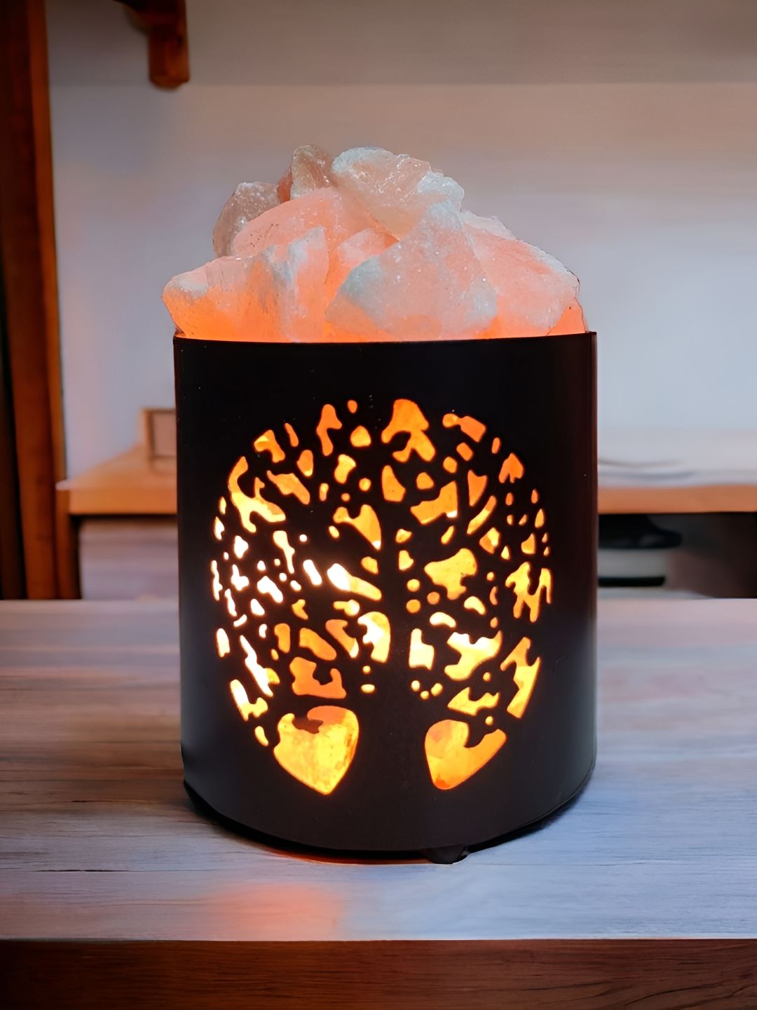 GLOBAL AROMA Wish Tree Himalayan Rock Salt Warm Yellow Metal Electrical Table Lamps