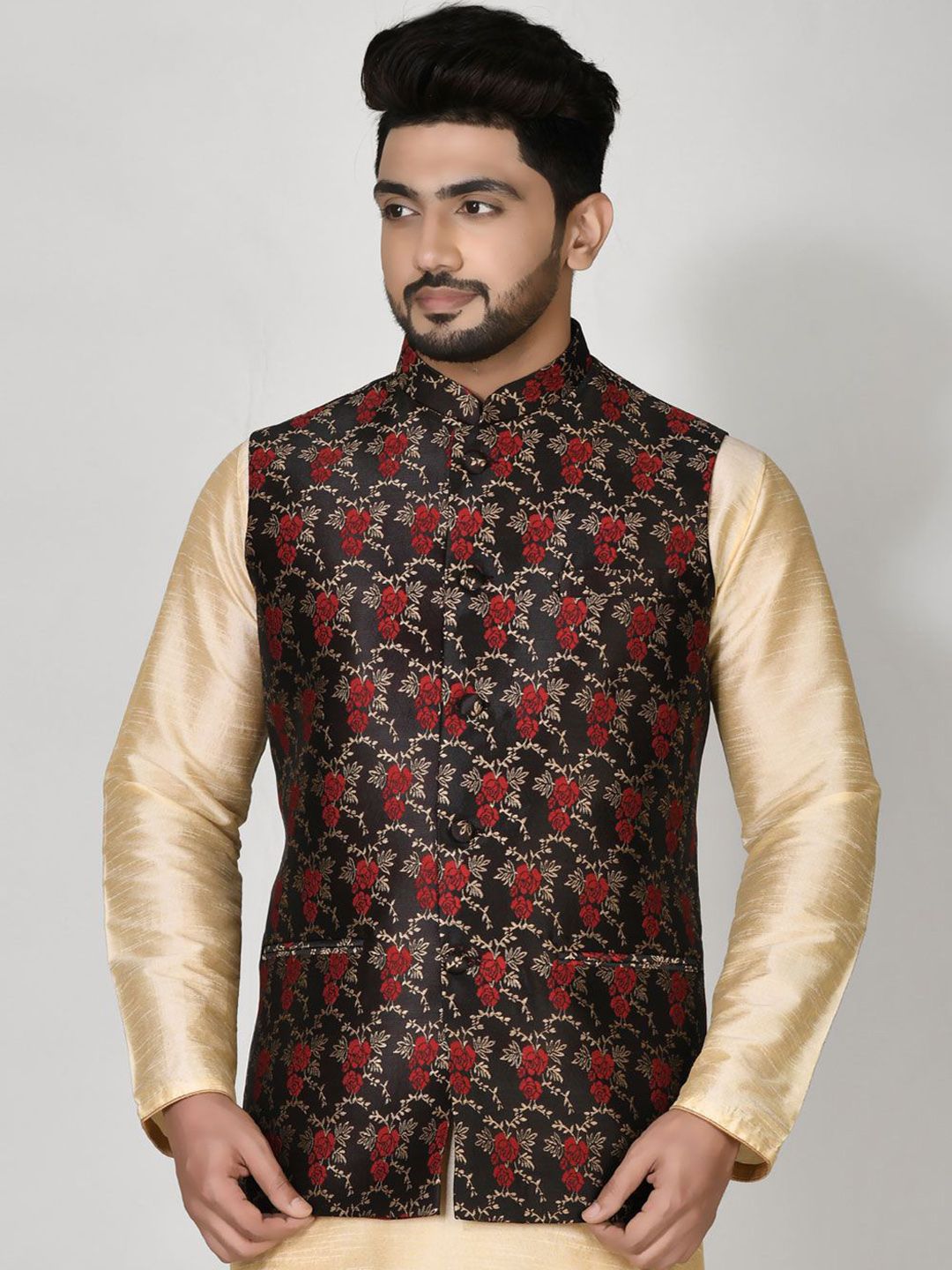 RANAK Digital Printed Jacquard Nehru Jacket