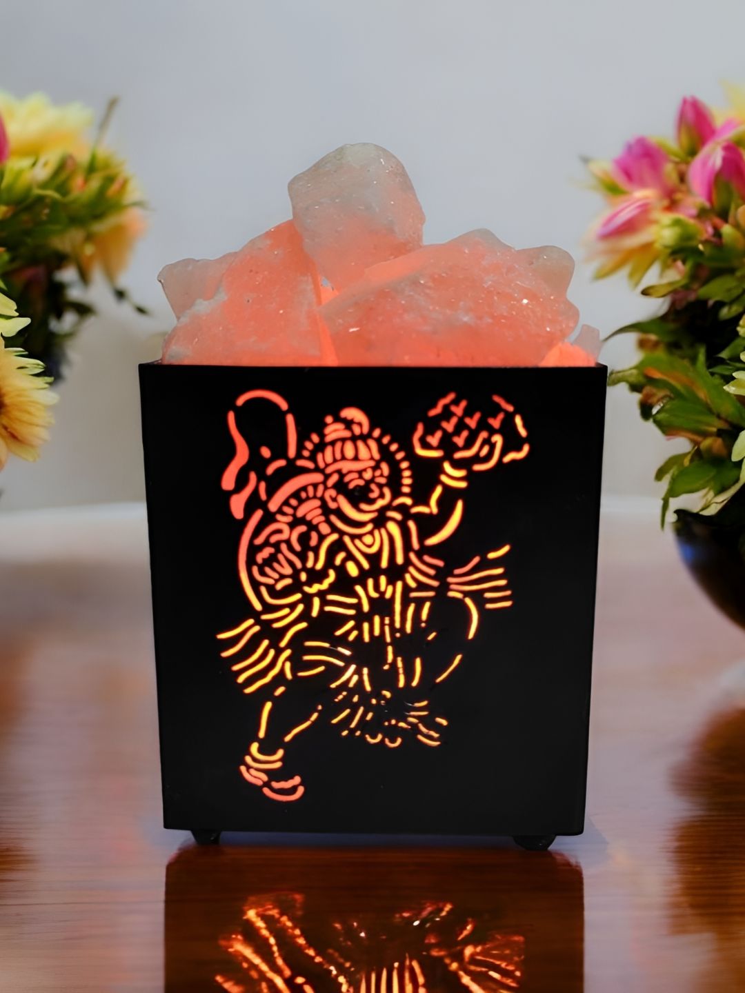 GLOBAL AROMA Himalayan Sacred Hanumanji Rock Salt Warm Yellow Metal Electrical Table Lamps