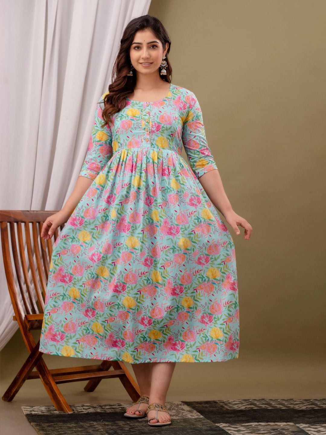 Moda Rapido Women Floral Printed Maternity Cotton Anarkali Kurtas