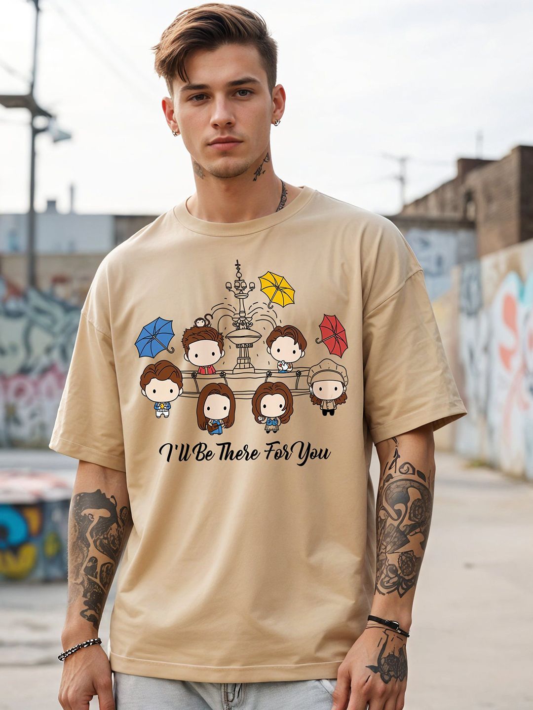 SMARTEES Graphic Printed Drop-Shoulder Sleeves Oversized Cotton T-shirt