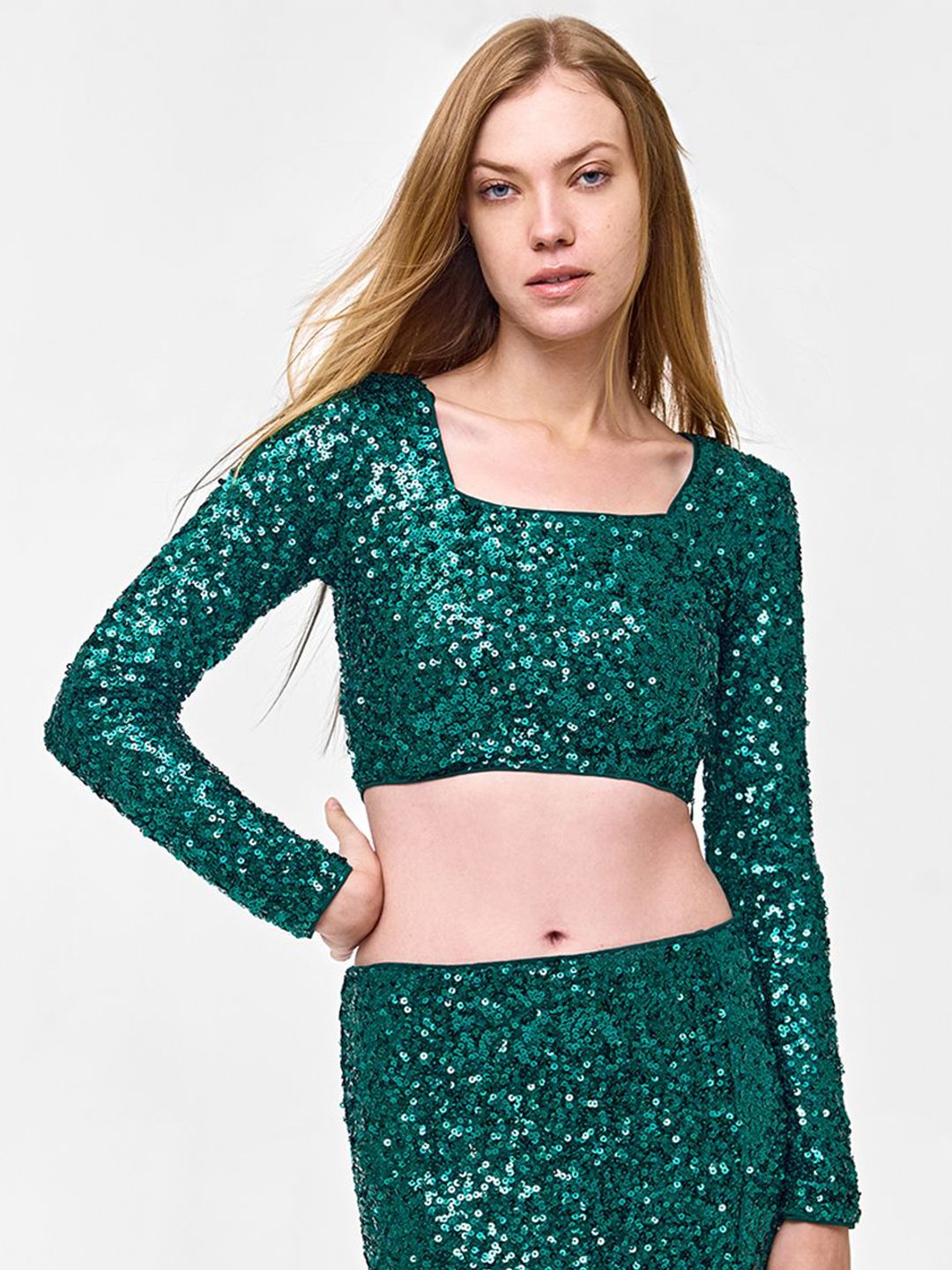 Women  Embellished Crop Top COVER STORY Women Sequined Embellished Crop Top