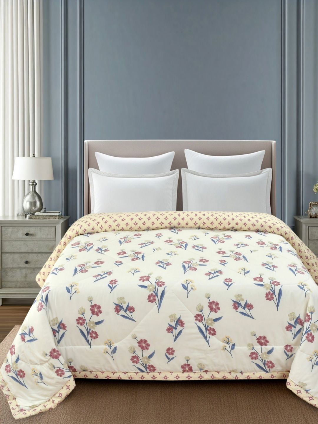 Florida Maroon & Pink Floral Microfiber AC Room Double Bed Comforter