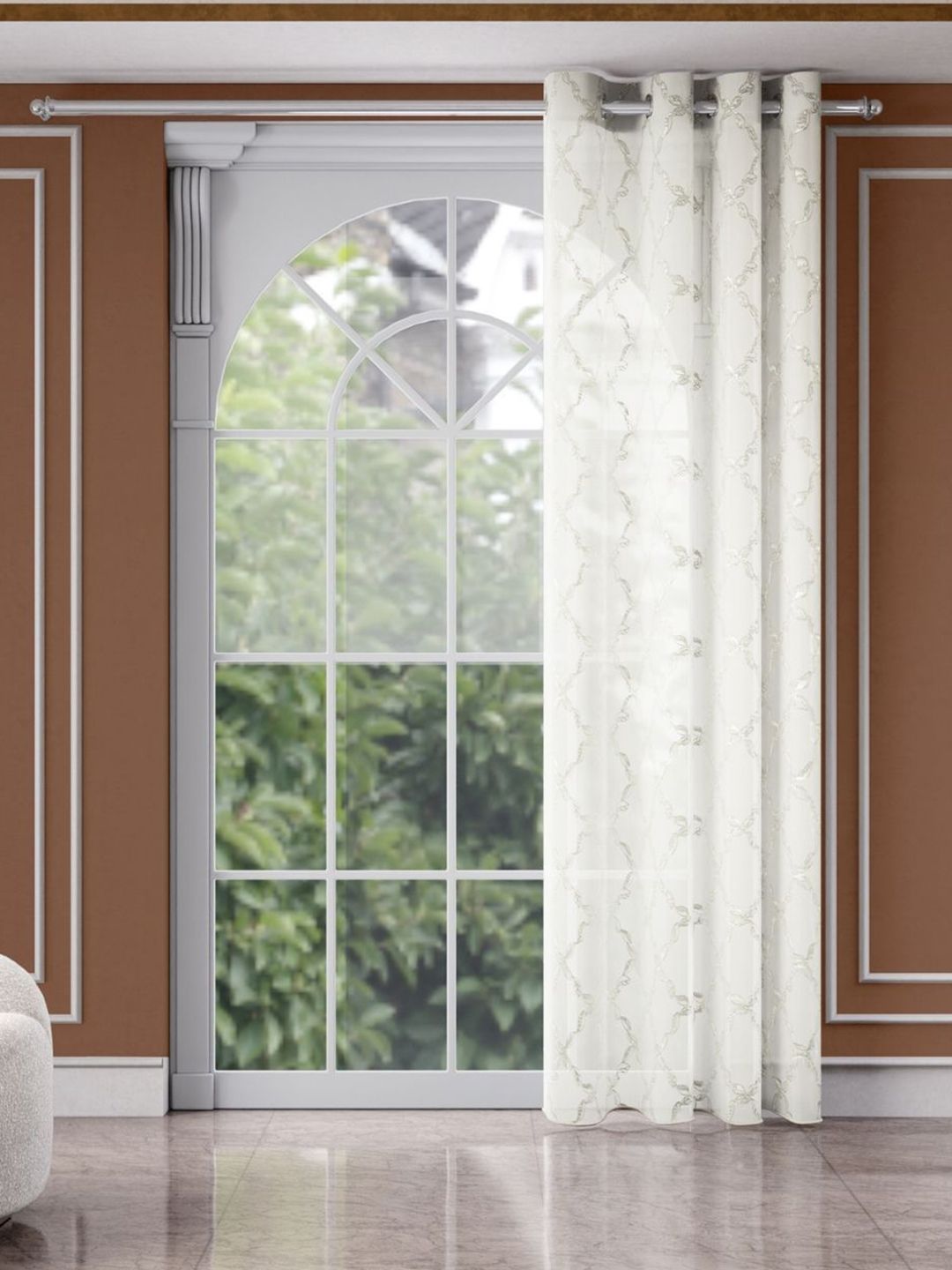 Embroidered Door Curtain haus & kinder White Embroidered Sheer Door Curtain