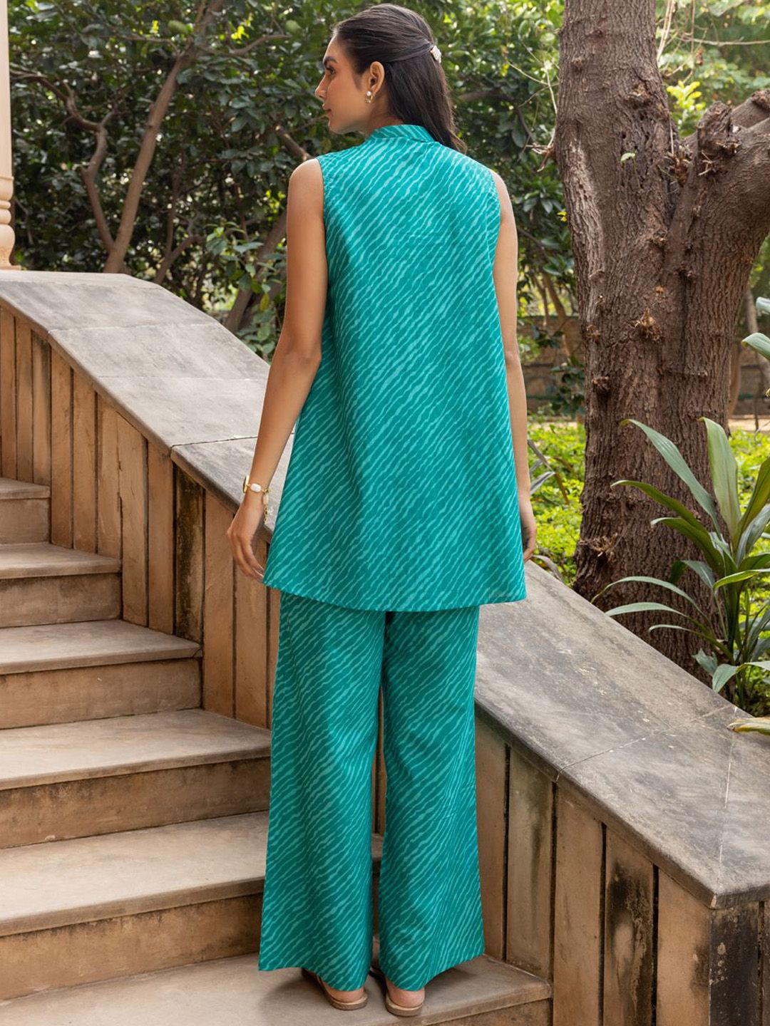 Buy FIORRA Printed V Neck Cotton Tunic With Palazzo Co-Ords - Co