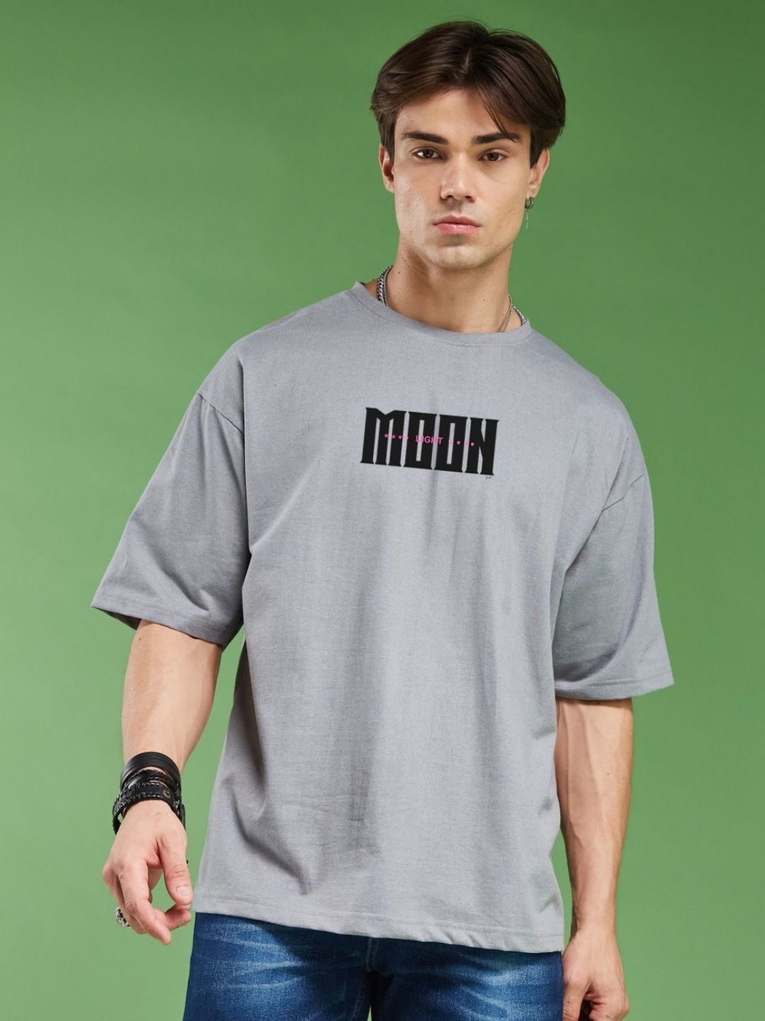 SMARTEES Typography Printed Round Neck Applique Cotton Oversized Casual T-shirt