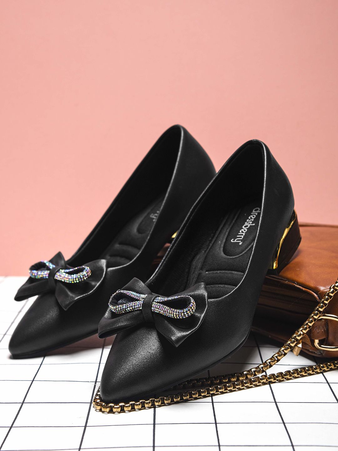 DressBerry Women Embellished Pointed Toe Block Pumps with Bows
