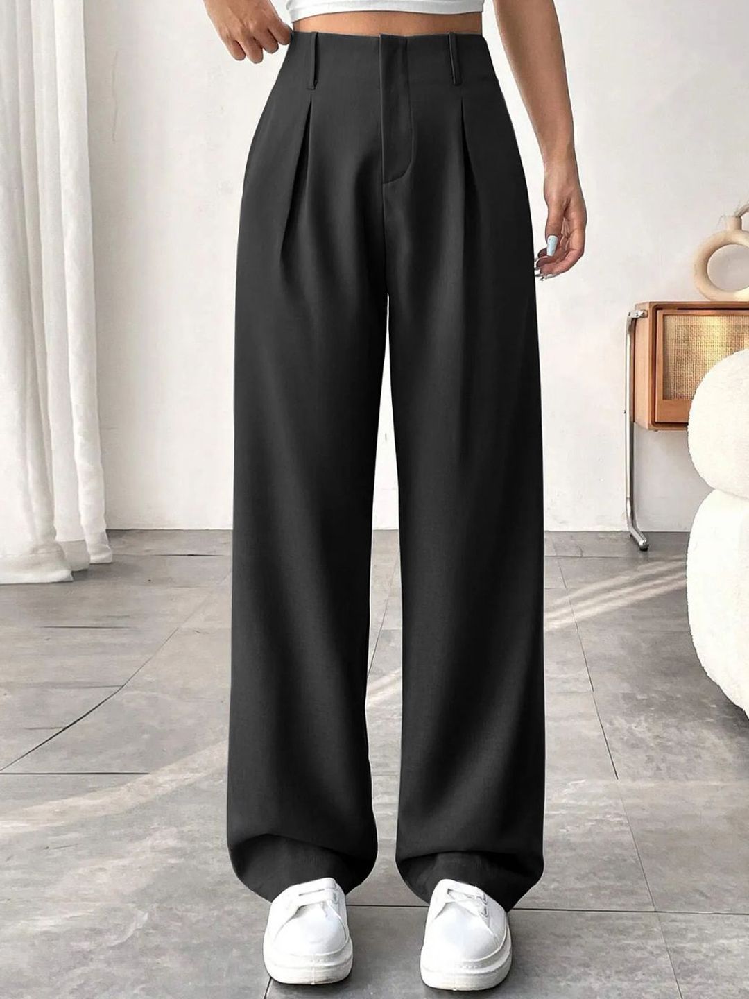 BUY NEW TREND Women Comfort Regular Fit High-Rise Formal Trousers