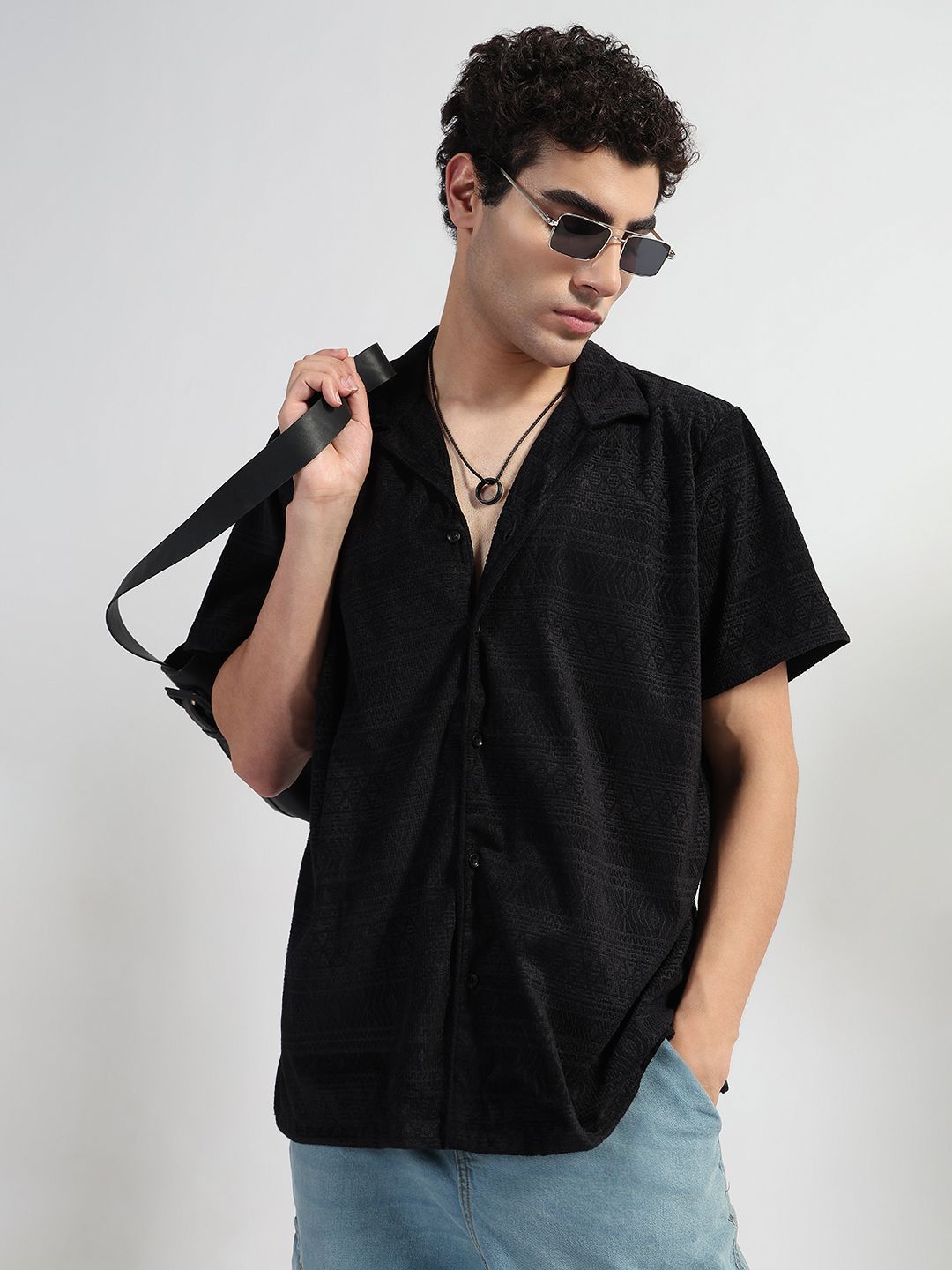 SHOWOFFFF SHOWOFFFF Cuban Collar Relaxed Fit Cotton Comfort Shirt