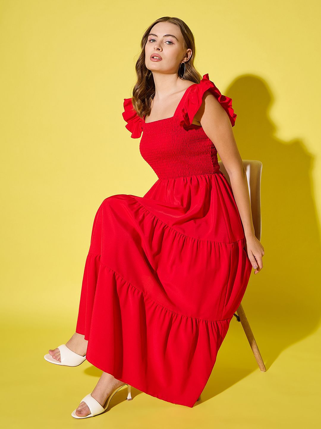 QIOA Women Crepe A-Line Maxi Dress