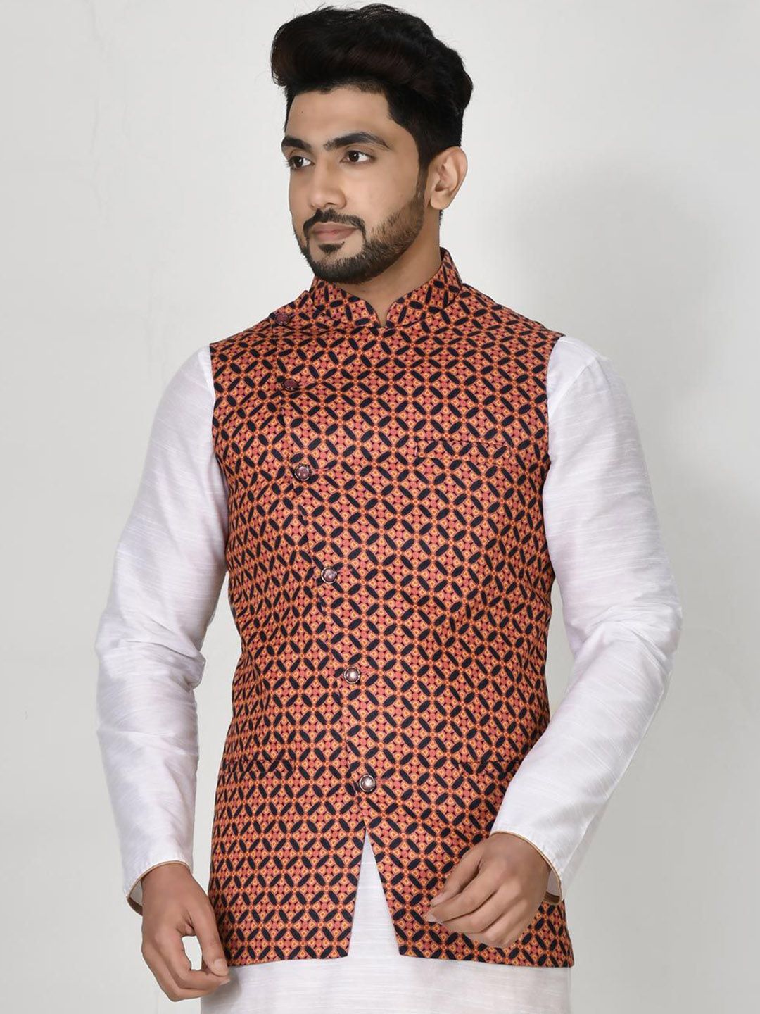 RANAK Digital Printed Woven Nehru Jacket