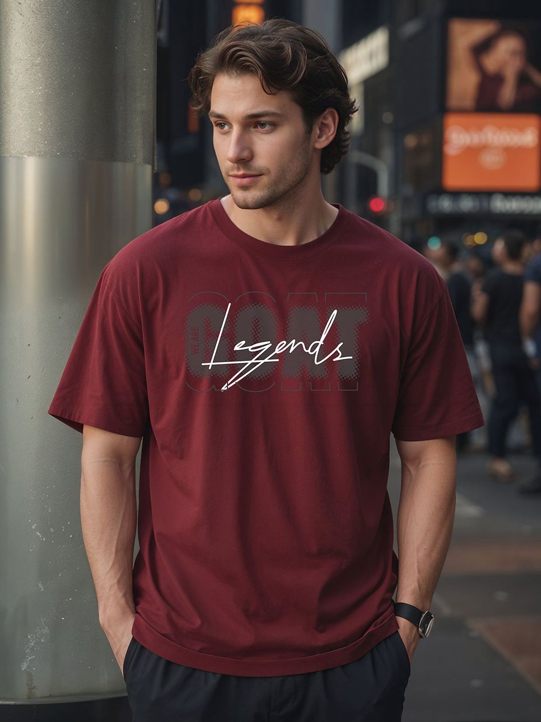 SMARTEES Typography Printed Round Neck Applique Cotton Oversized Casual T-shirt