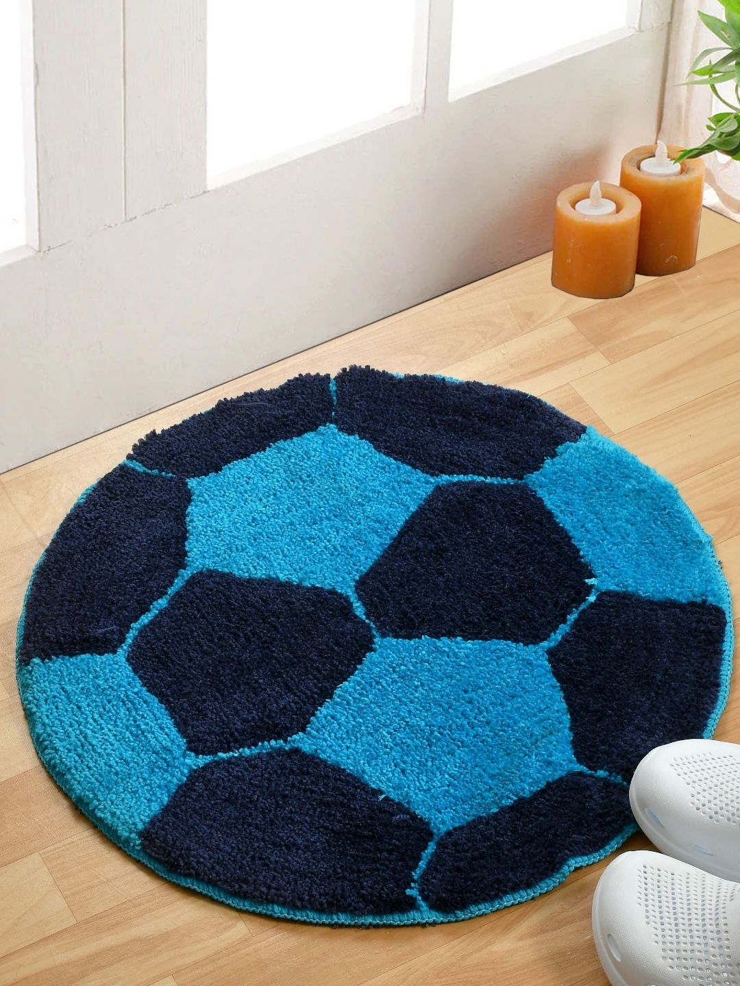 FINE TEX WORLD Blue & Navy Blue Patterned Microfibre Football Shaped Anti-Skid Doormat