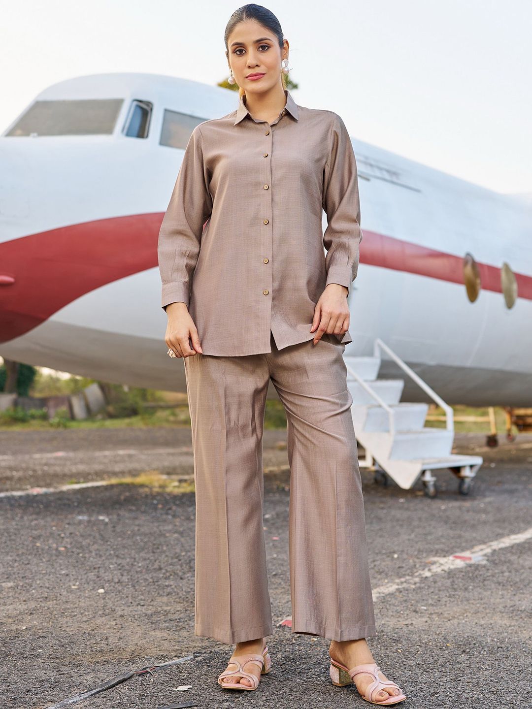 CORSICA Self Design Shirt & Trousers Co-Ord Set