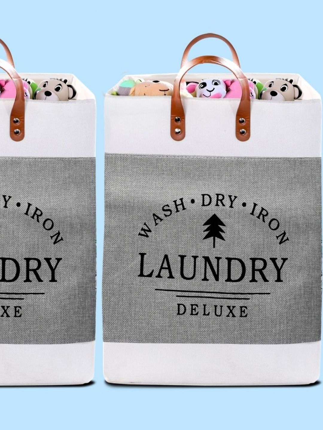 Stylista 2-Pcs Grey Printed Durable & Foldable Laundry Bag with Handle