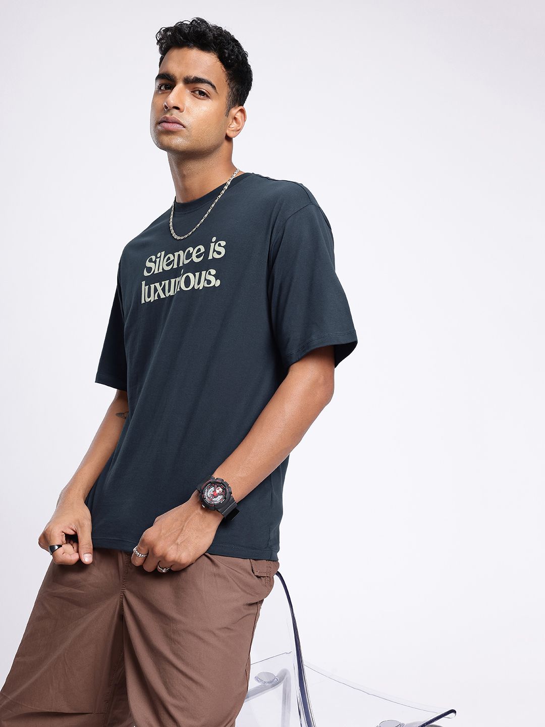 glitchez Typography Printed Relaxed Fit T-shirt