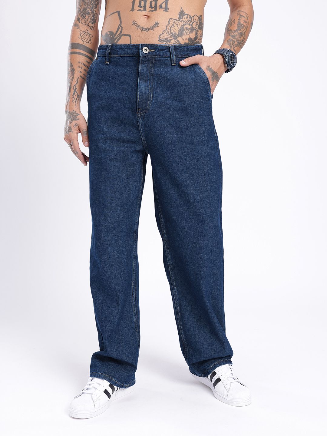 glitchez Men Casual Cool Wide Leg Jeans