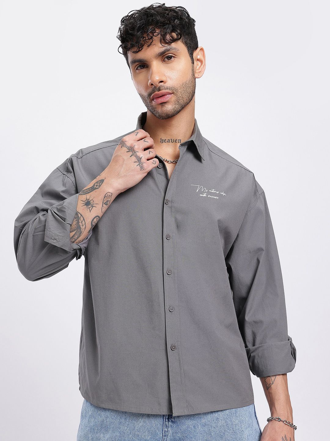 Buy glitchez Placement Print Relaxed Drop-Shoulder Shirt - Shirts