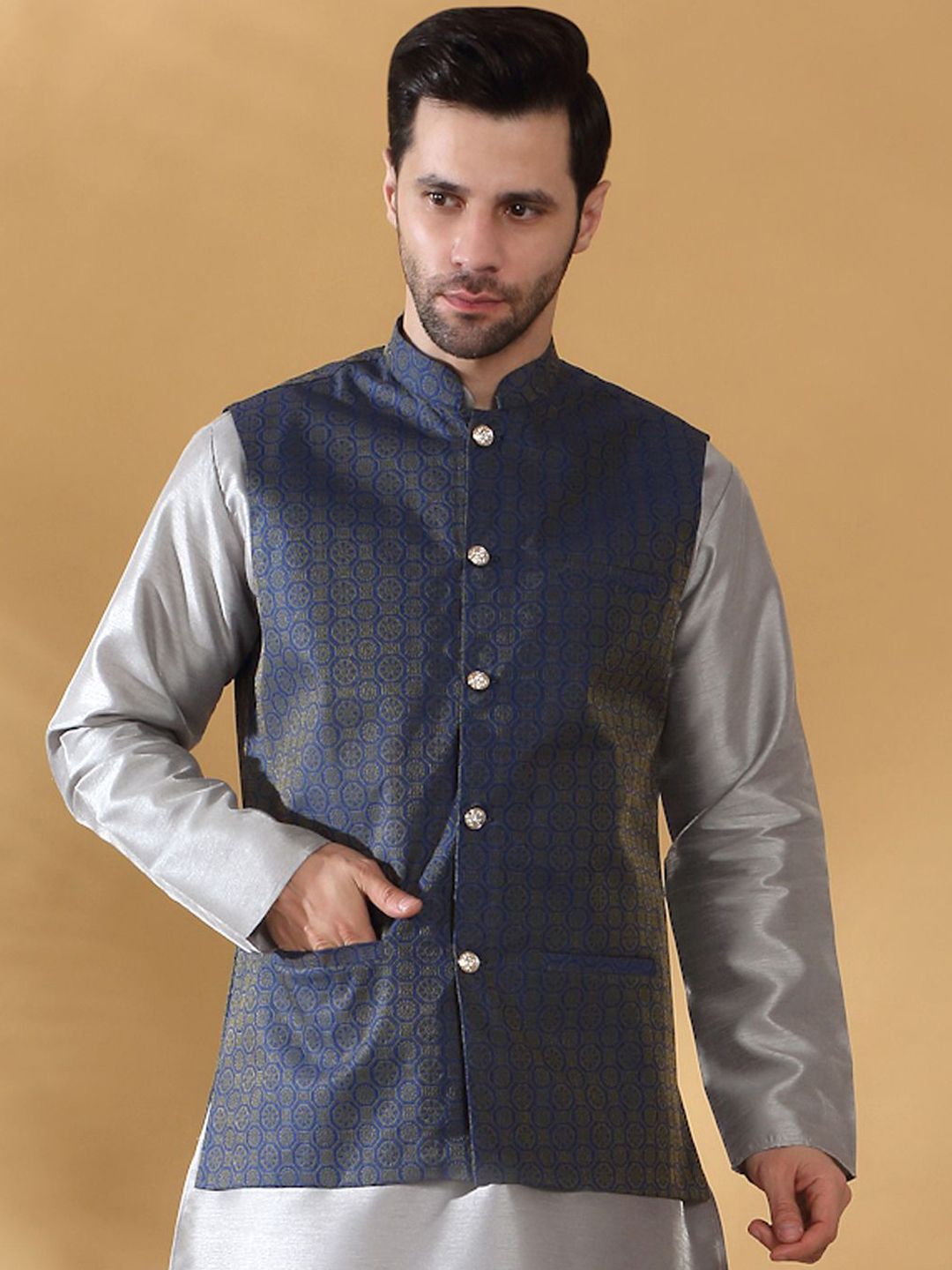 KRAFT INDIA Printed Mandarin Collar Nehru Jacket