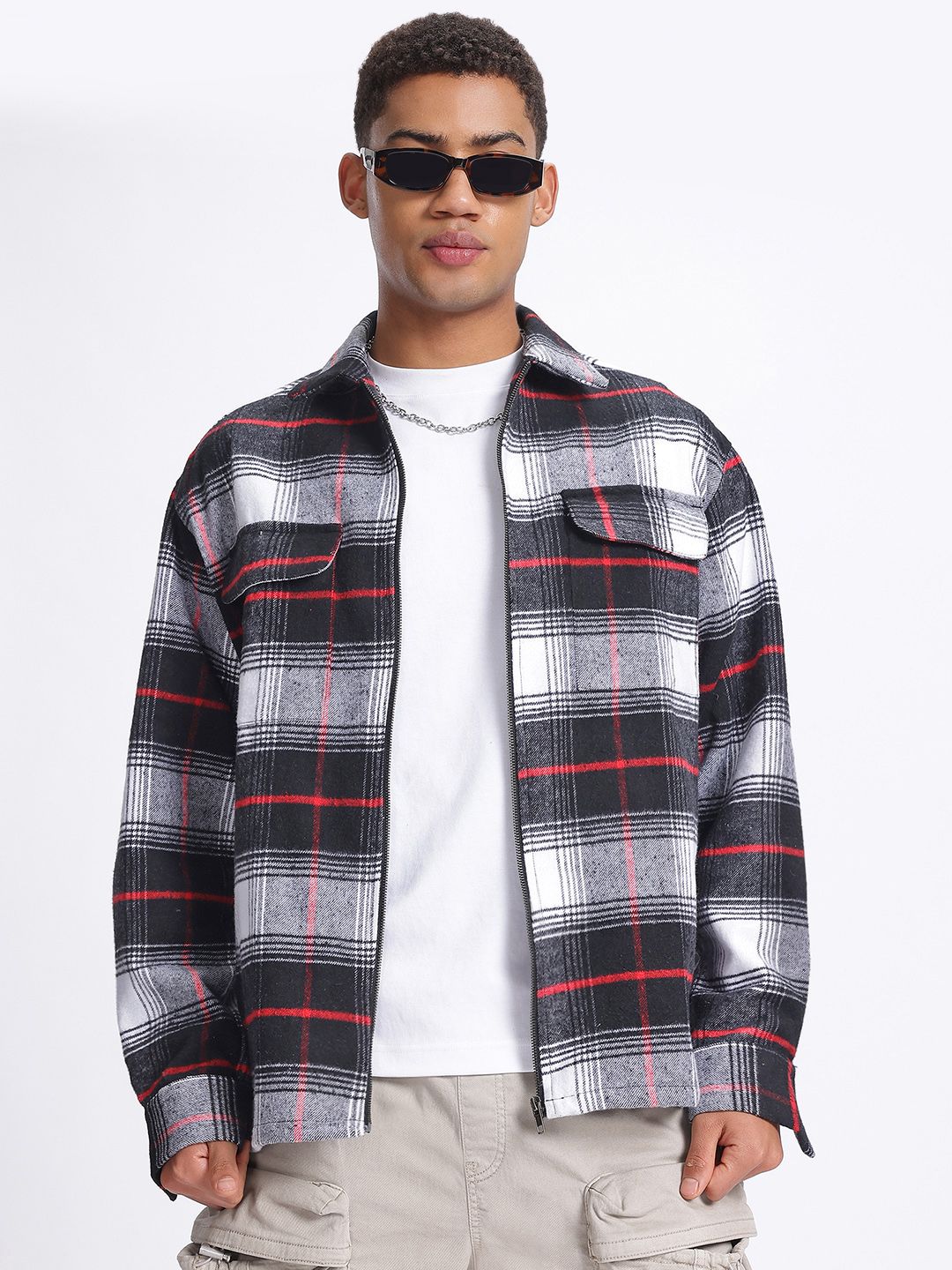 Buy glitchez Tartan Check Oversized Shacket - Shirts for Men